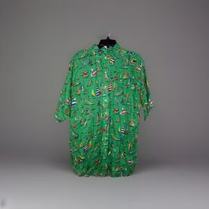 Polo Ralph Lauren Men Shirt 100% Linen‎ Sail Boat Short Sleeve Button Up Size LT